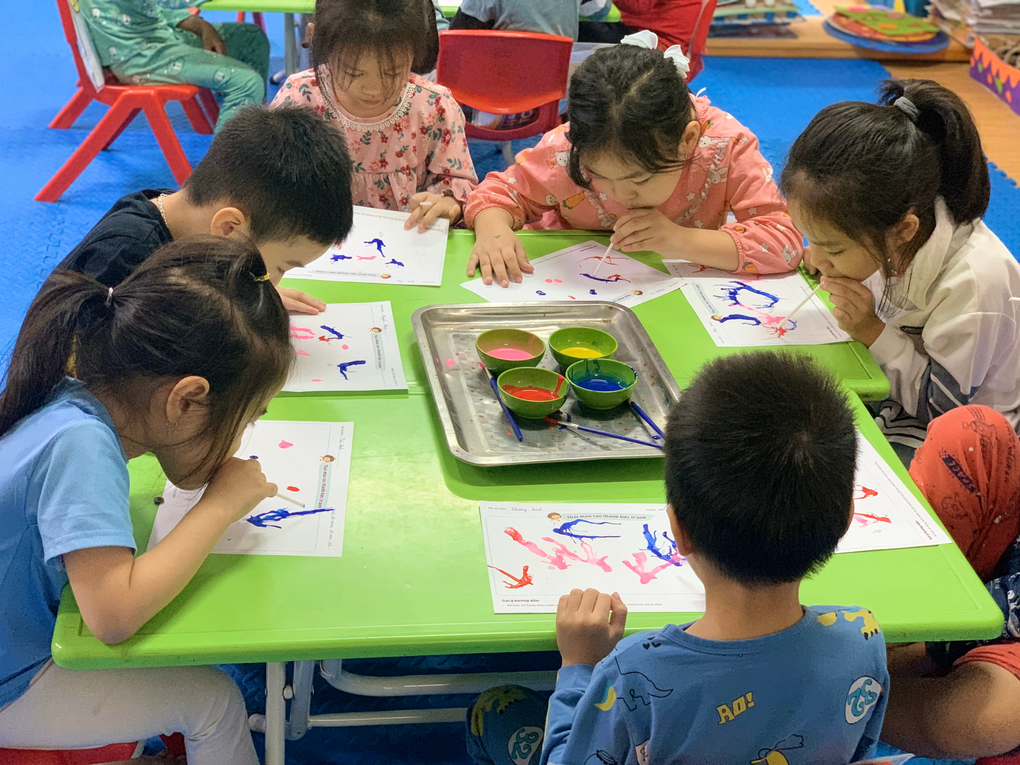 Hoạt động tạo hình : Thổi màu tạo thành bức tranh lớp MGL A1