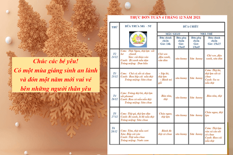 Thực đơn tham khảo tuần 4 tháng 12 năm 2021