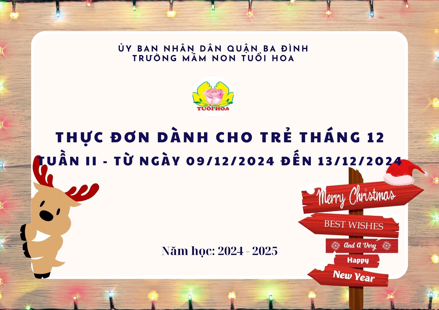 Thực đơn dành cho bé tuần 2 tháng 12 - Từ ngày 09/12/2024 đến ngày 13/12/2024