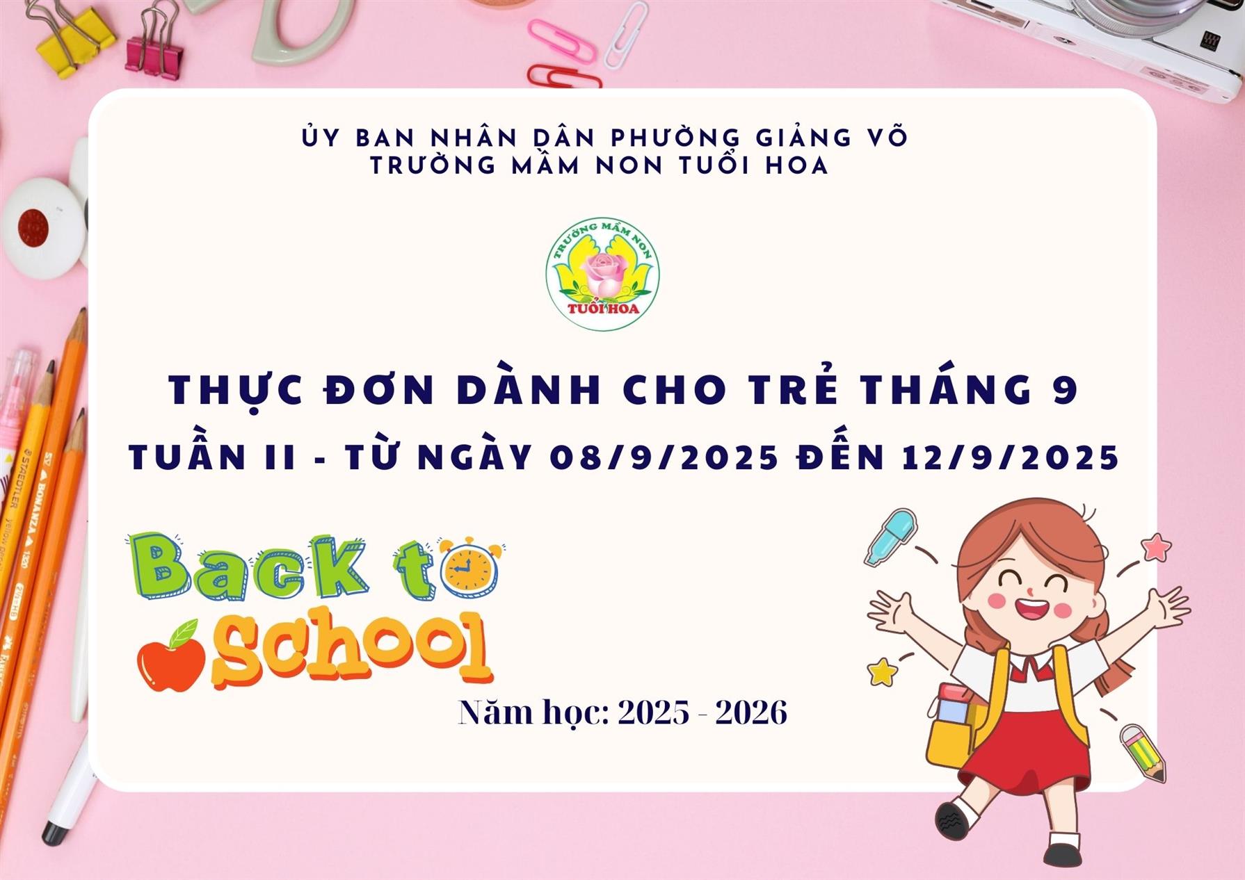 Thực đơn dành cho bé tuần 2 tháng 9 - Từ ngày 08/9/2025 đến ngày 12/9/2025