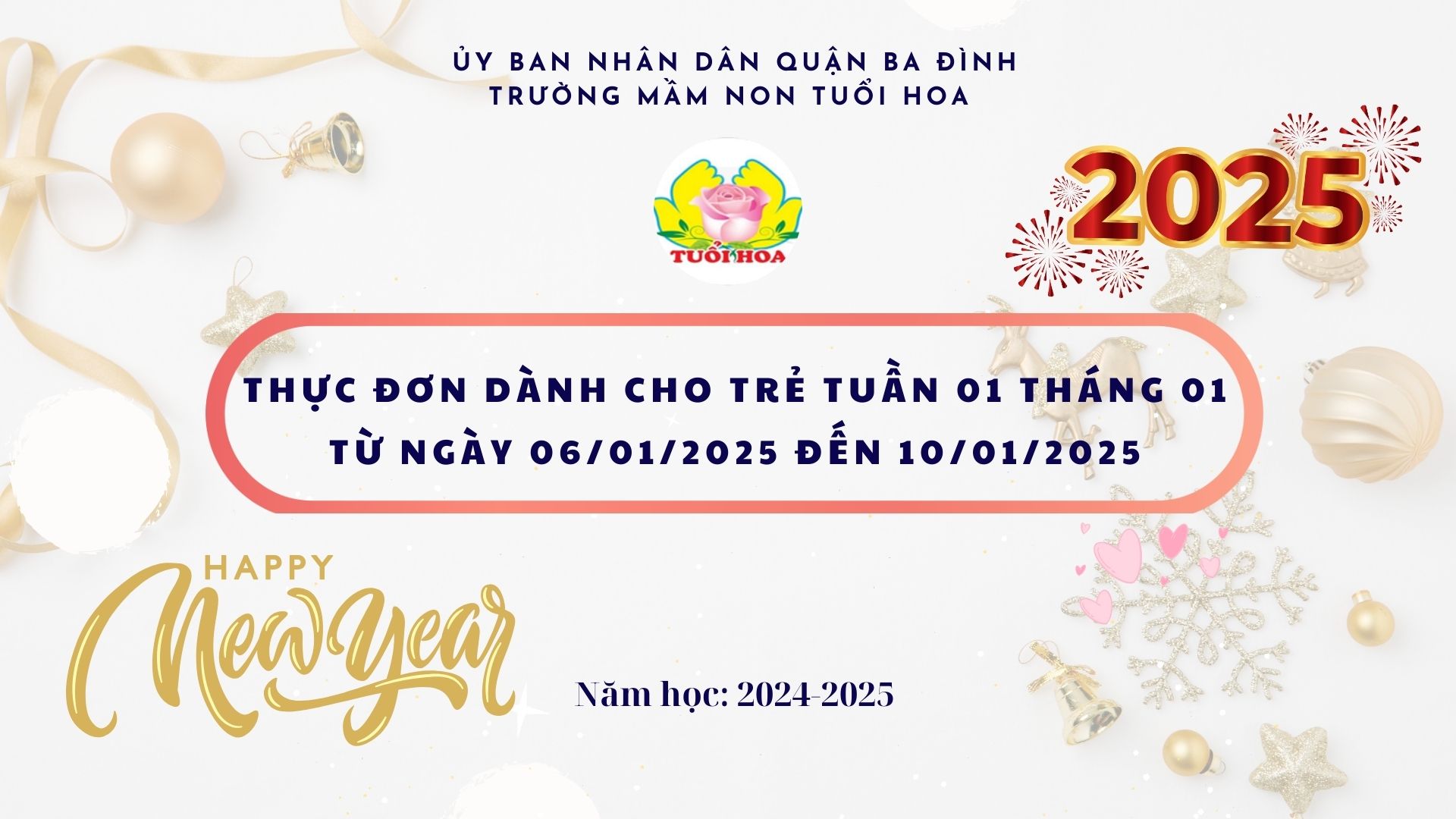 Thực đơn tuần 02 tháng 01 năm 2025