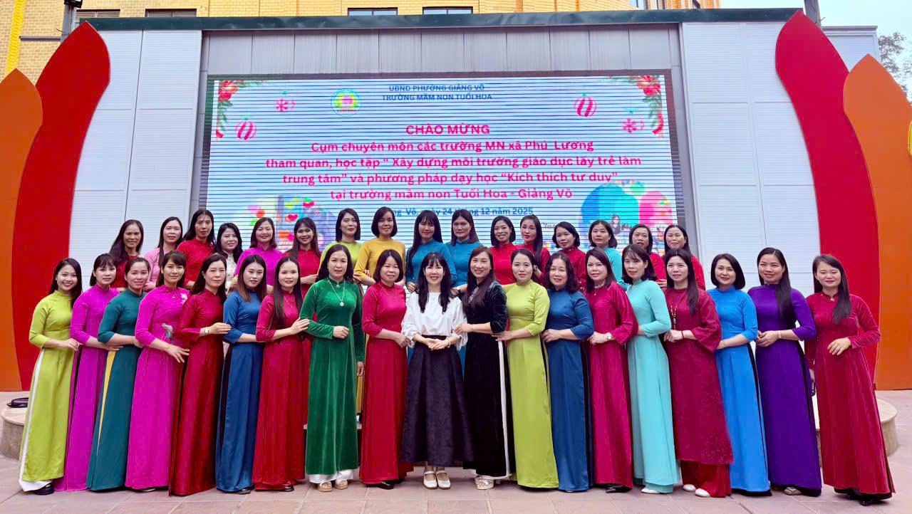 Trường Mn Tuổi Hoa phường Giảng Võ tổ chức các hoạt động giáo dục đón đoàn các trường mầm non xã Phú Lương về tham quan học tập