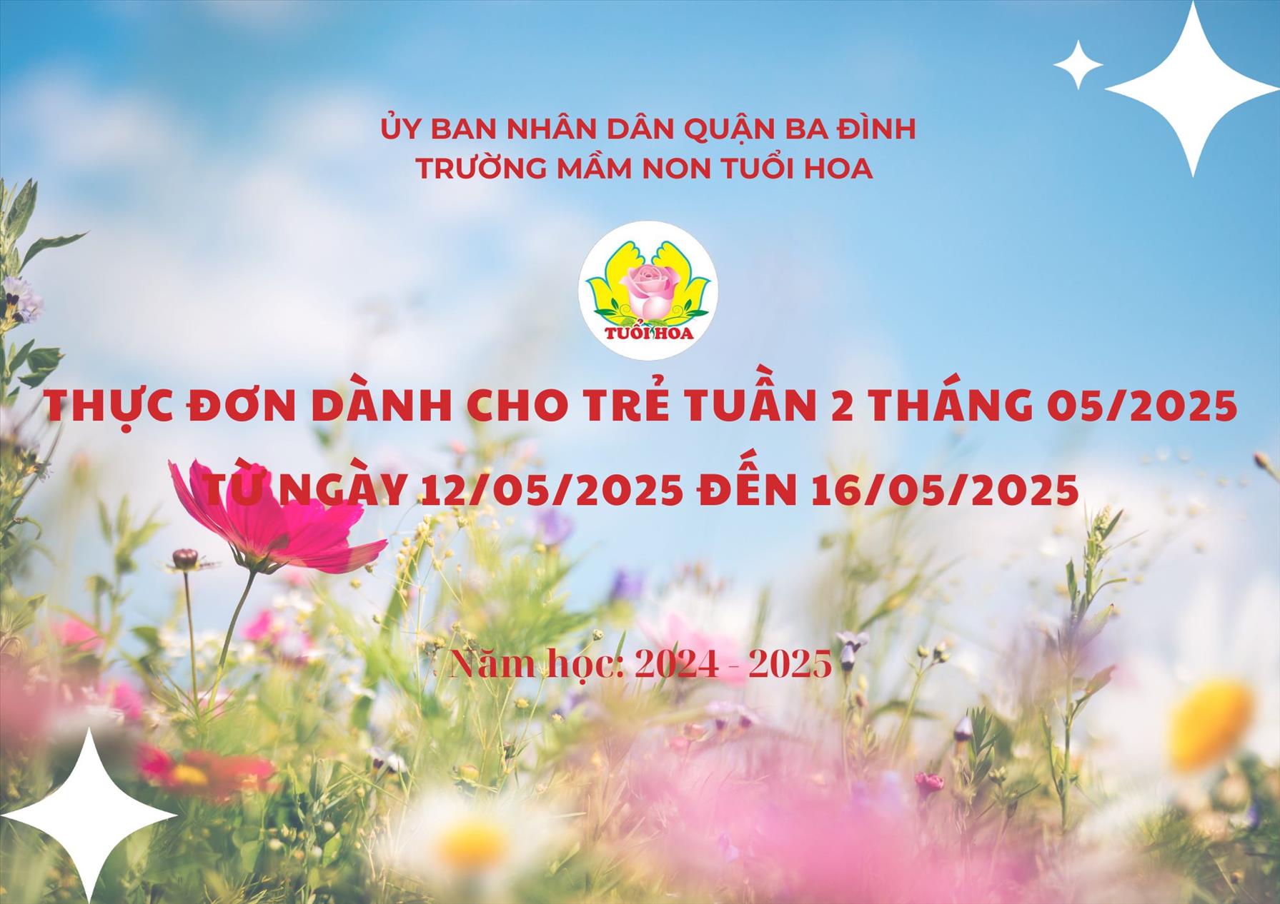 Thực đơn tháng 5 tuần 2 từ ngày 12/05/2025 đến ngày 16/05/2025