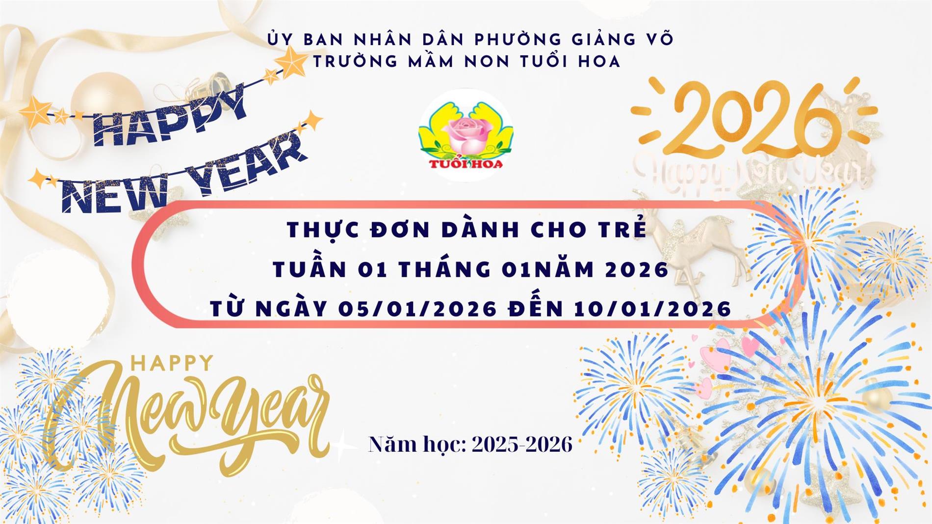 Thực đơn tuần 1 tháng 1 năm 2026, từ ngày 05/01/2026 đến ngày 10/01/2026