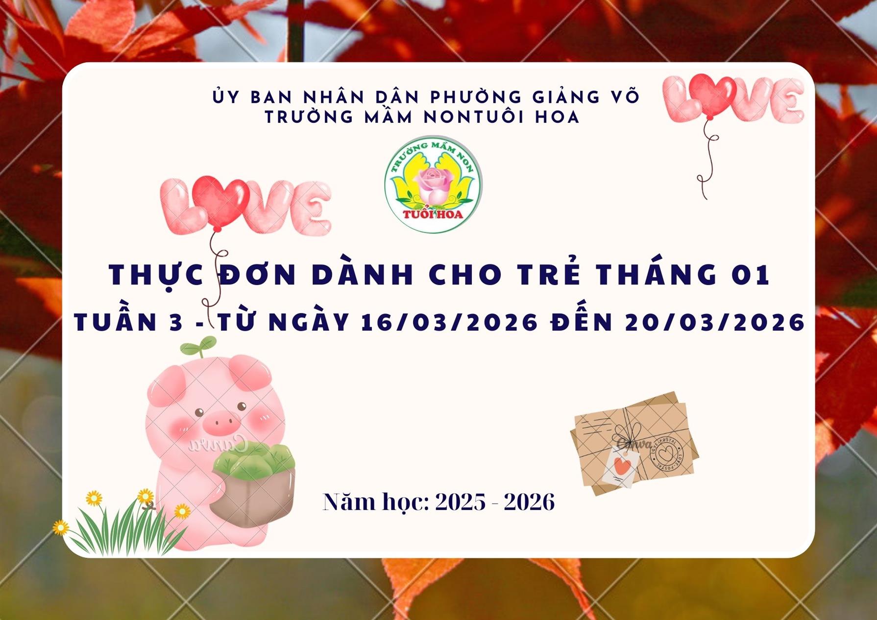 Thực đơn tuần 3 tháng 3 từ ngày 16/3/2026đến ngày 20/3/2026