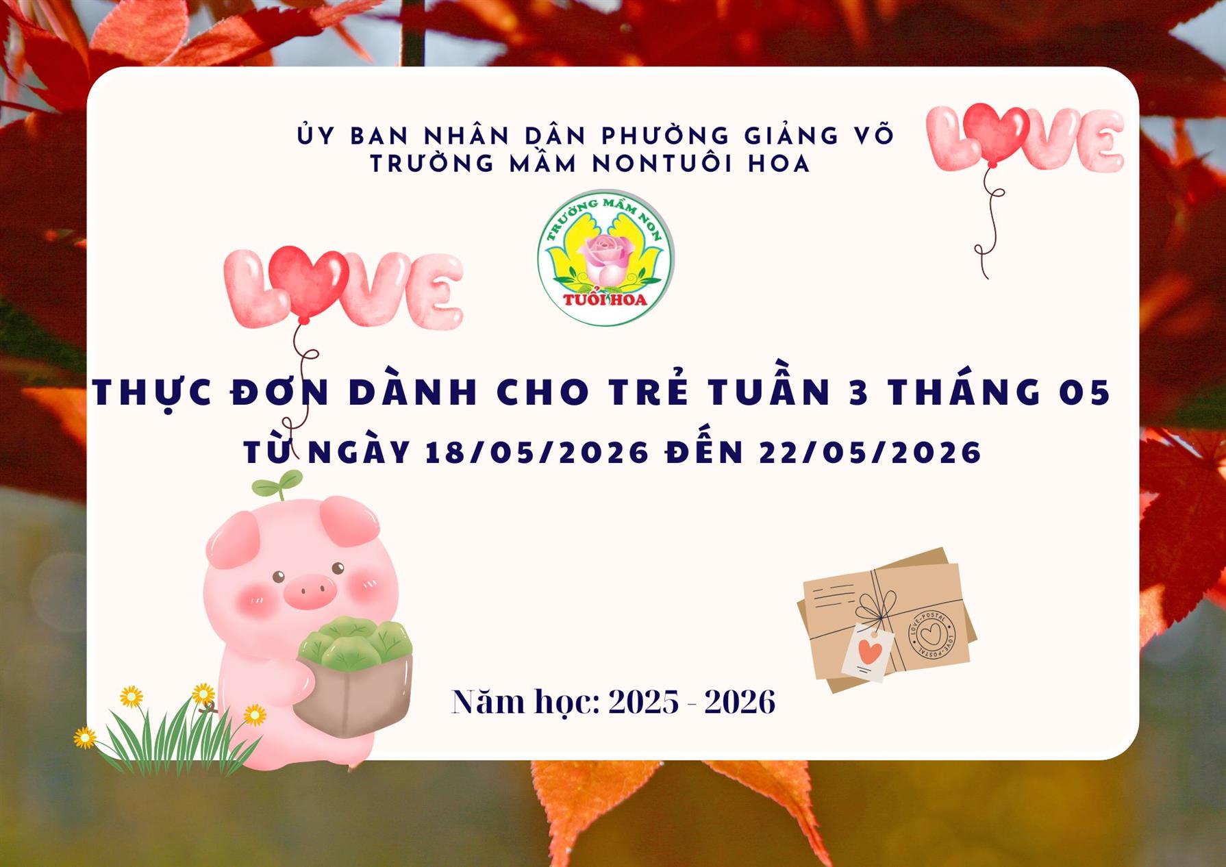 Thực đơn tuần 3 tháng 5 từ ngày 18/5/2026 đến ngày 22/5/2026